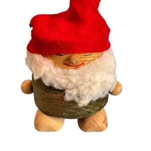 Vintage Handmade Wooden Christmas Gnome Figurine Red White Wool Nordic Sweden